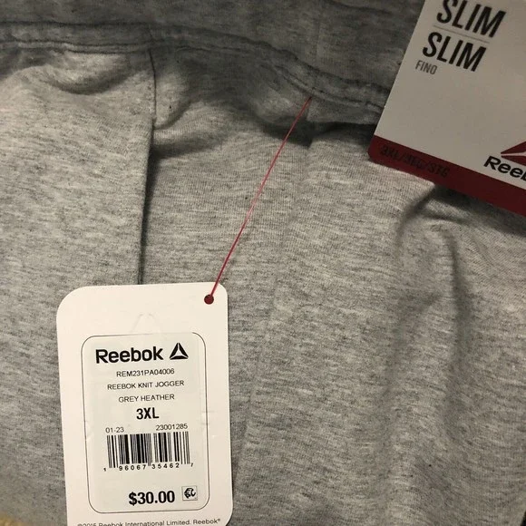 Reebok Men Pull-On Jogger Pants 3XL Gray Tapered Slim Pockets Ankle Drawstring - Picture 6 of 6